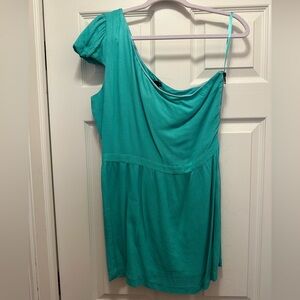 Isabel Lu one shoulder turquoise cocktail dress